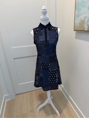 G/fore G4 Boro Patchwork Pique Golf Polo Dress Summer Casual Blue Size 2